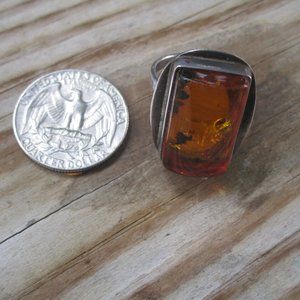 HOST PICK Vintage MCM Massive Sterling Silver Amber Ring Size 9